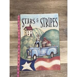 Patriotic 12.5 x 18 House Old Truck America USA Stars Stripes Garden Flag